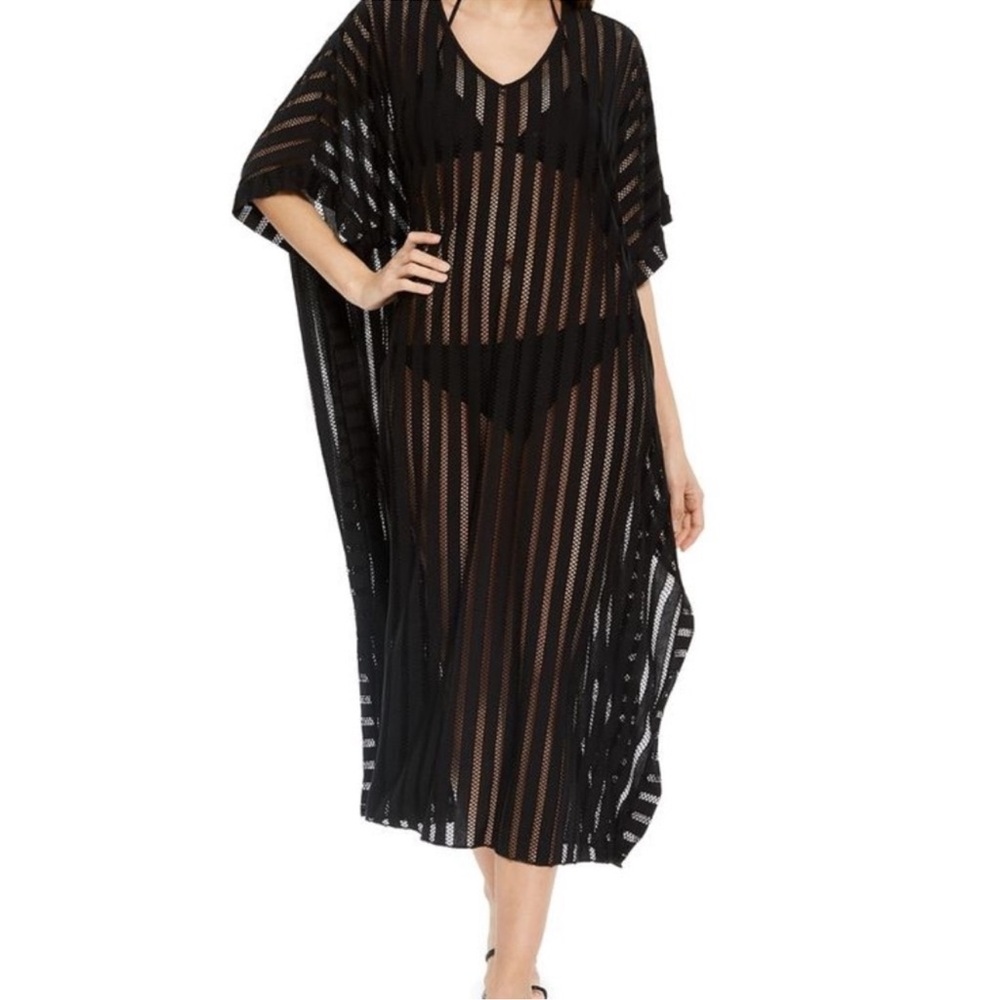 Calvin Klein Women's Striped Maxi Caftan Cover-Up (black, One Size) NEW